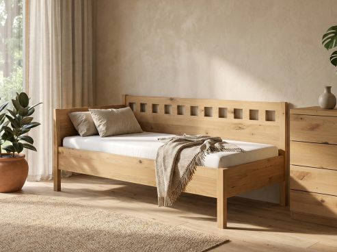 Sofabett „Katrin“ aus Wildeiche Hell in den Maßen 90 x 200 cm - mit Armlehne links