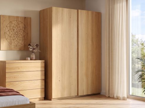 Eichenschrank Hell „Ludwig", 2-türig, Höhe 220 cm, Inneneinrichtung: A, Grifflos