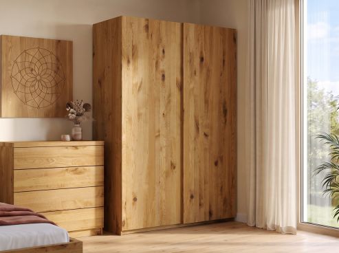 Wildeichenschrank „Ludwig", 2-türig, Höhe 220 cm, Inneneinrichtung: A, Grifflos