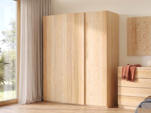 Eschenschrank „Ludwig", 3-türig, Höhe 220 cm, Inneneinrichtung: A, Grifflos