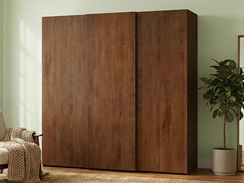 Buchenschrank Dunkel „Ludwig", 3-türig, Höhe 220 cm, Inneneinrichtung: A, Grifflos