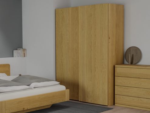 Eichenschrank Hell „Ludwig", 2-türig, Höhe 220 cm, Inneneinrichtung: A, Grifflos