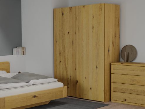 Wildeichenschrank Hell „Ludwig", 2-türig, Höhe 220 cm, Inneneinrichtung: A, Grifflos