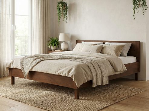 Buchenbett Dunkel „Max“ 180 x 200 cm mit geradem Kopfteil