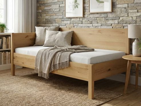 Sofabett „Melanie“ aus Wildeiche Hell in den Maßen 90 x 200 cm - mit zwei Armlehnen