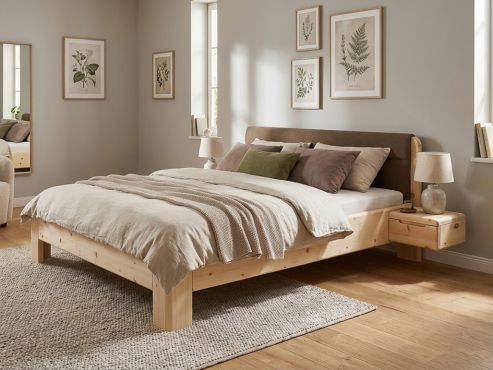 Zirbenholzbett „Niklas“ mit Polsterkopfteil
