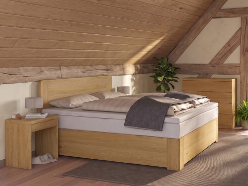 Boxspringbett „Niklas“ aus Eiche Hell ohne Gravur und ohne Unterbettkommode
