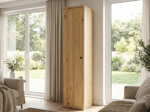 Wildeichenschrank Hell „Romana“, 1-türig, Höhe 220 cm, Griffausführung „Patrizia“