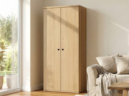 Eichenschrank Hell „Romana“, 2-türig, Höhe 220 cm, Griffausführung „Heidi“