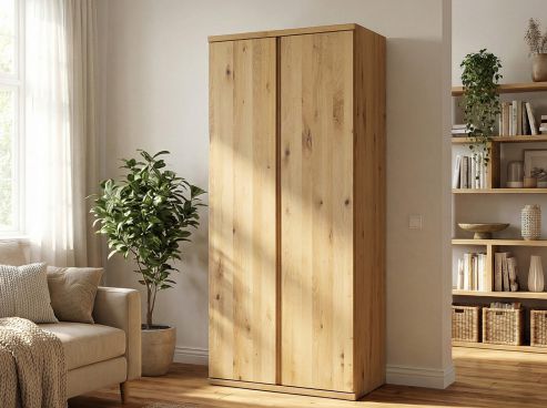 Wildeichenschrank Hell „Romana“, 2-türig, Höhe 220 cm, Griffausführung „Patrizia“