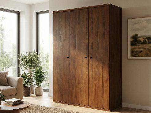 Buchenschrank Dunkel „Romana“, 3-türig, Höhe 220 cm, Griffausführung „Patrizia“, Inneneinrichtung: E