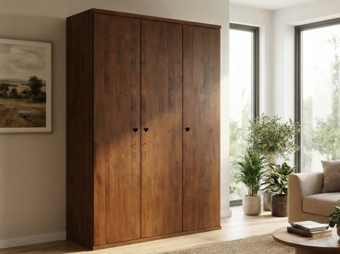 Buchenschrank Dunkel „Romana“, 3-türig, Höhe 220 cm, Griffausführung „Heidi“