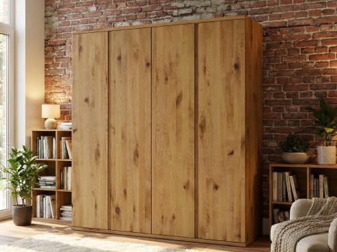 Wildeichenschrank „Romana“, 4-türig, Höhe 220 cm, Griffausführung „Patrizia“