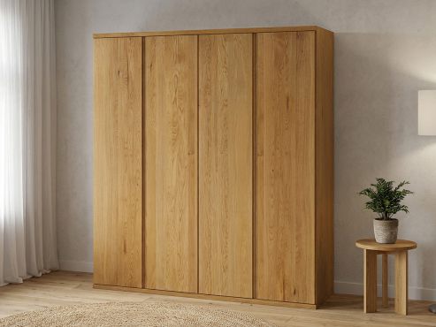 Eichenschrank „Romana“, 4-türig, Höhe 220 cm, Griffausführung „Patrizia“, Inneneinrichtung: A