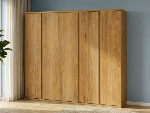 Eichenschrank „Romana“, 5-türig, Höhe 220 cm, Griffausführung „Patrizia“, Inneneinrichtung: A