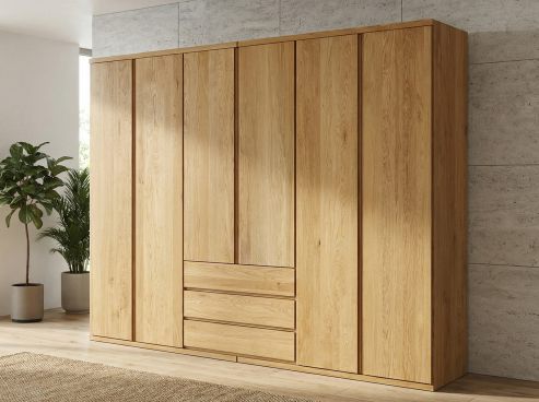 Eichenschrank „Romana“, 6-türig, Höhe 220 cm, Griffausführung „Patrizia“, Inneneinrichtung: E