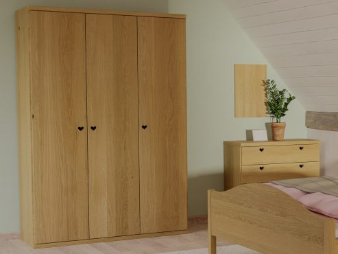 Eichenschrank Hell „Romana“, 3-türig, Höhe 220 cm, Griffausführung „Heidi“