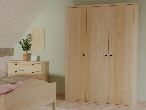 Eschenschrank „Romana“, 3-türig, Höhe 220 cm, Griffausführung „Heidi“, Inneneinrichtung: A
