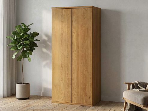 Eichenschrank „Valentin“, 2-türig, Höhe 220 cm, Griffausführung „Patrizia“, Inneneinrichtung: A