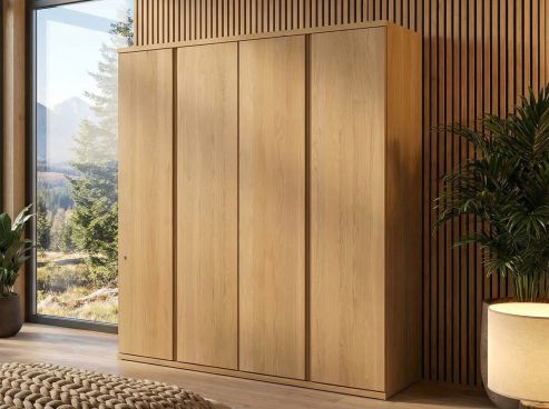 Eichenschrank Hell „Valentin“, 4-türig, Höhe 220 cm, Griffausführung „Patrizia“