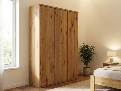 Wildeichenschrank „Valentin“, 3-türig, Höhe 220 cm, Griffausführung „Patrizia“, Inneneinrichtung: A