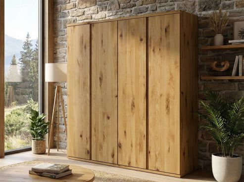 Wildeichenschrank „Valentin“, 4-türig, Höhe 220 cm, Griffausführung „Patrizia“