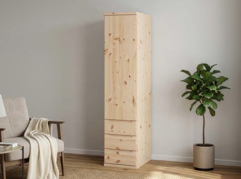 Zirbenschrank „Valentin“, 1-türig, Höhe 220 cm, Griffausführung „Lukas“, Inneneinrichtung: D, Türanschlag links