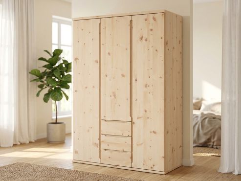 Zirbenschrank „Valentin“, 3-türig, Höhe 220 cm, Griffausführung „Lukas“, Inneneinrichtung: E