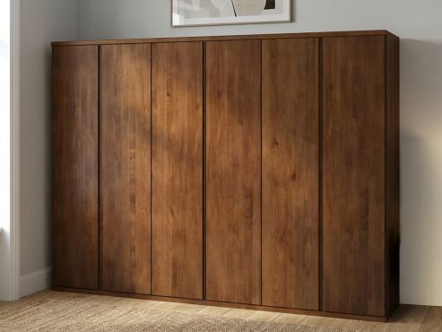 Buchenschrank Dunkel „Valentin“, 6-türig, Höhe 220 cm, Griffausführung „Patrizia“, Inneneinrichtung: A 