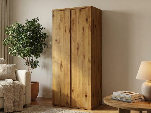 Wildeichenschrank „Valentin“, 2-türig, Höhe 220 cm, Griffausführung „Patrizia“