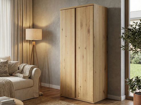 Wildeichenschrank Hell „Valentin“, 2-türig, Höhe 220 cm, Griffausführung „Patrizia“