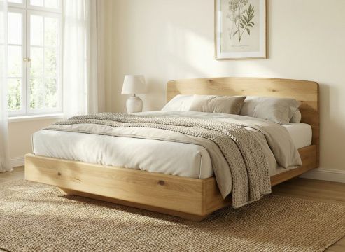 Wildeichenbett Hell „Valentina“ Boxspring in 180 x 200 cm mit gewölbtem Kopfteil