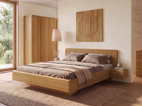 Eichenbett „Valentina“ in 180 x 200 cm mit 2 Nachttischen - Griff: Grifflos