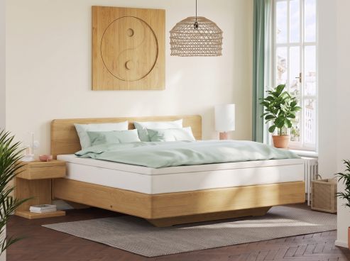 Boxspringbett „Valentina“ aus Eiche Hell ohne Gravur mit geradem Kopfteil