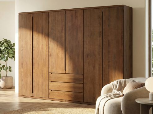 Buchenschrank Dunkel „Valentin“, 6-türig, Höhe 220 cm, Griffausführung „Patrizia“