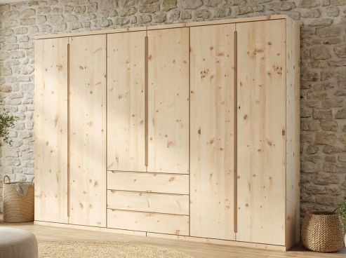 Zirbenschrank „Valentin“, 6-türig, Höhe 220 cm, Griffausführung „Patrizia“
