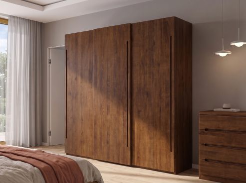 Buchenschrank Dunkel „Viktor", 3-türig, Höhe 220 cm, Inneneinrichtung: A