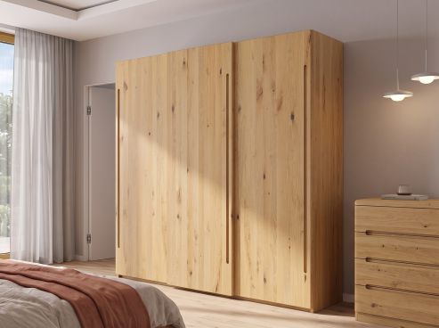Wildeichenschrank Hell „Viktor", 3-türig, Höhe 220 cm mit Griff C