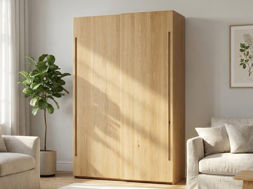 Eichenschrank Hell „Viktor", 2-türig, Höhe 220 cm, Griff C