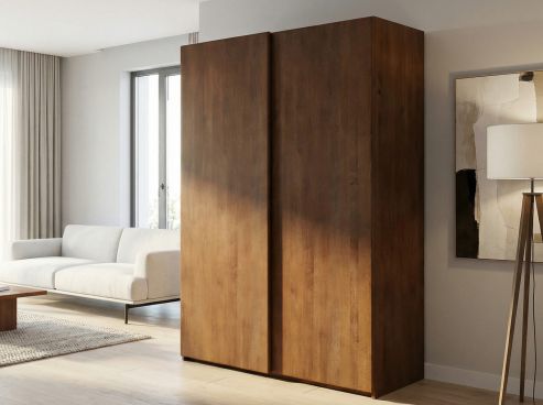 Kernbuchenschrank Dunkel „Viktor", 2-türig, Höhe 220 cm, Inneneinrichtung: A, Grifflos