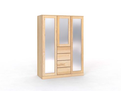 Eschenschrank „Alpenrose“, 3-türig, Höhe 210 cm, Griffleiste A („Patrizia"), mit Schubladen