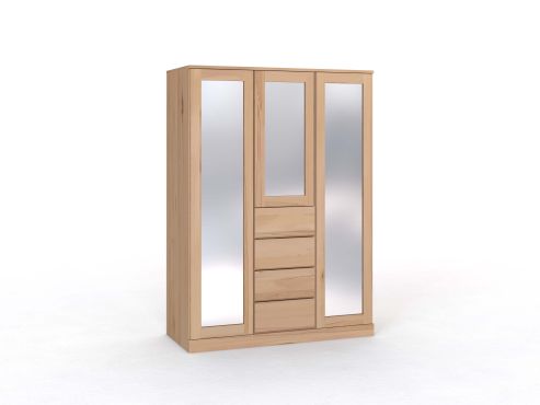 Buchenschrank „Alpenrose“, 3-türig, Höhe 210 cm, Griffleiste A („Patrizia"), mit Schubladen
