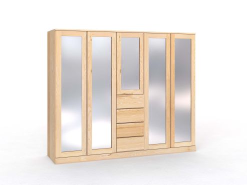 Eschenschrank „Alpenrose“, 5-türig, Höhe 210 cm, Griffleiste A („Patrizia"), mit Schubladen