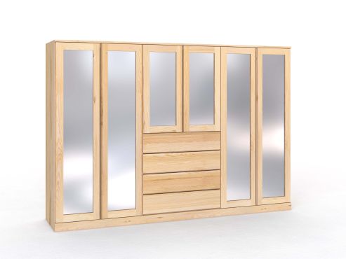 Eschenschrank „Alpenrose“, 6-türig, Höhe 210 cm, Griffausführung „Patrizia“, mit Schubladen