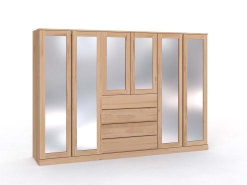 Buchenschrank „Alpenrose“, 6-türig, Höhe 210 cm, Griffausführung „Patrizia“, mit Schubladen