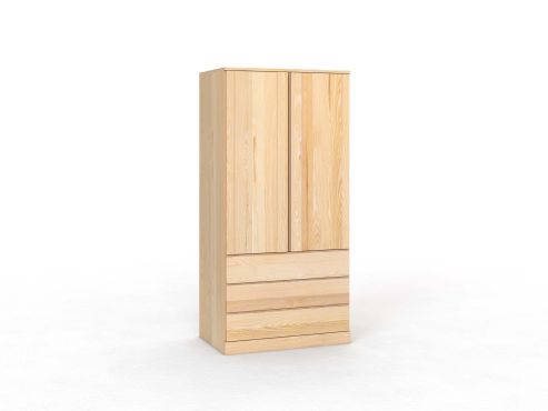 Eschenschrank „Arnika“, 2-türig, Höhe 210 cm, Griffausführung „Patrizia“, mit Schubladen