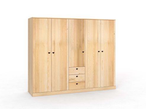 Eschenschrank „Arnika“, 5-türig, Höhe 210 cm, Griffausführung „Heidi“, mit Schubladen