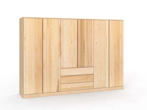Eschenschrank „Arnika“, 6-türig, Höhe 210 cm, Griffausführung „Patrizia“, mit Schubladen