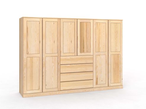 Eschenschrank „Edelweiß“, 6-türig, Höhe 210 cm, Griffleiste A („Patrizia"), mit Schubladen