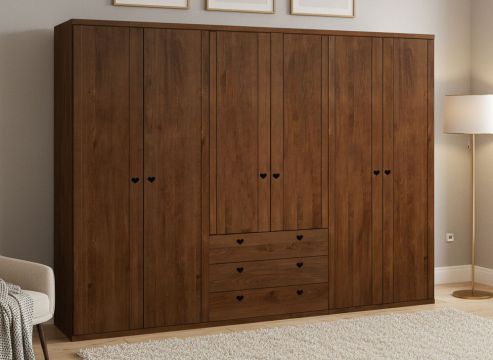 Buchenschrank Dunkel „Egon“, 6-türig, Höhe 220 cm, Griffausführung „Heidi“, Inneneinrichtung: D